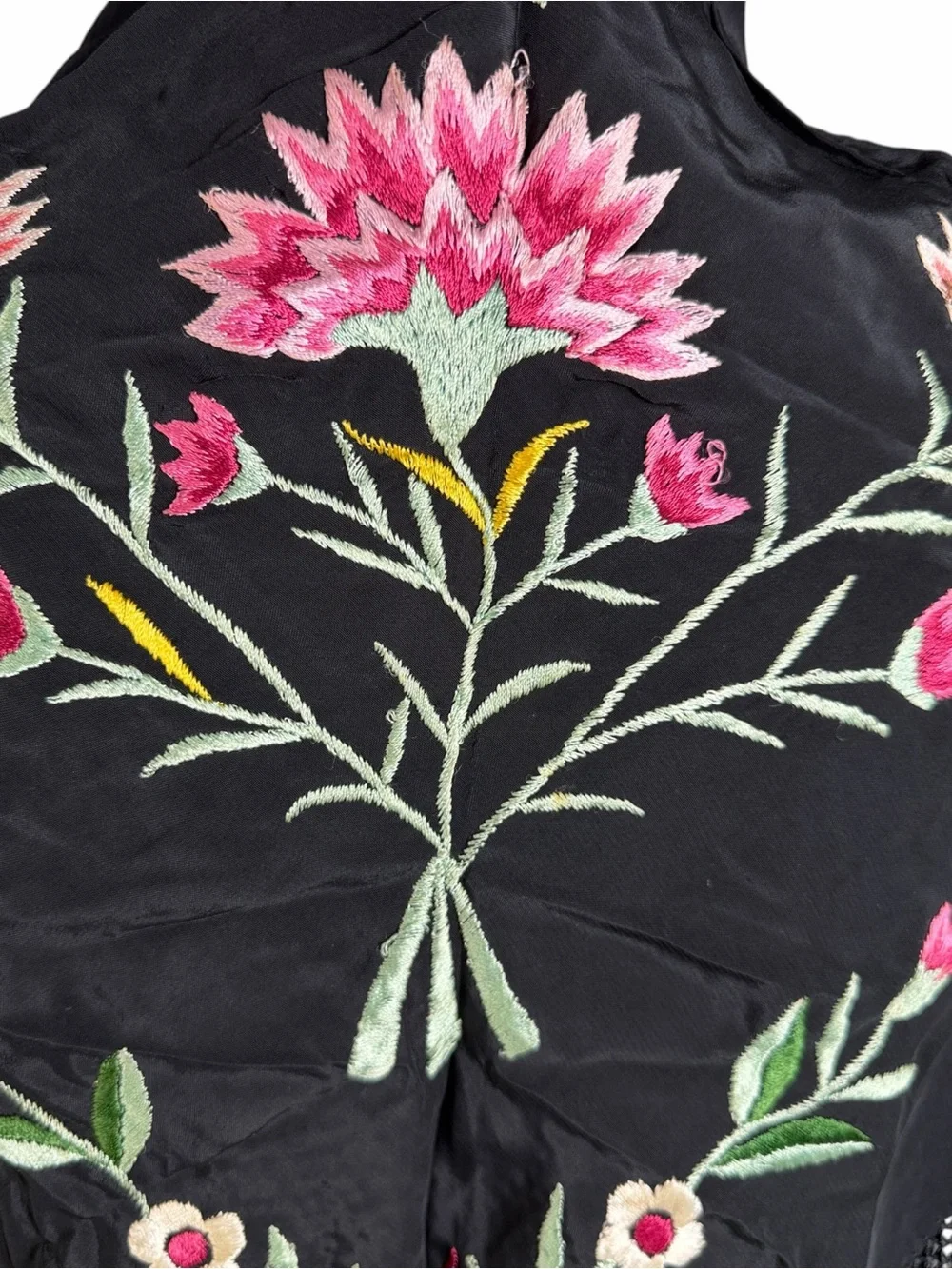 Women’s Black Colorful Floral Embroidered Fringe  Spanish Flamenco Piano Shawl